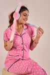 Sweet Moon Knit Cotton Pyjama Set - Dark Pink — thumbnail 5